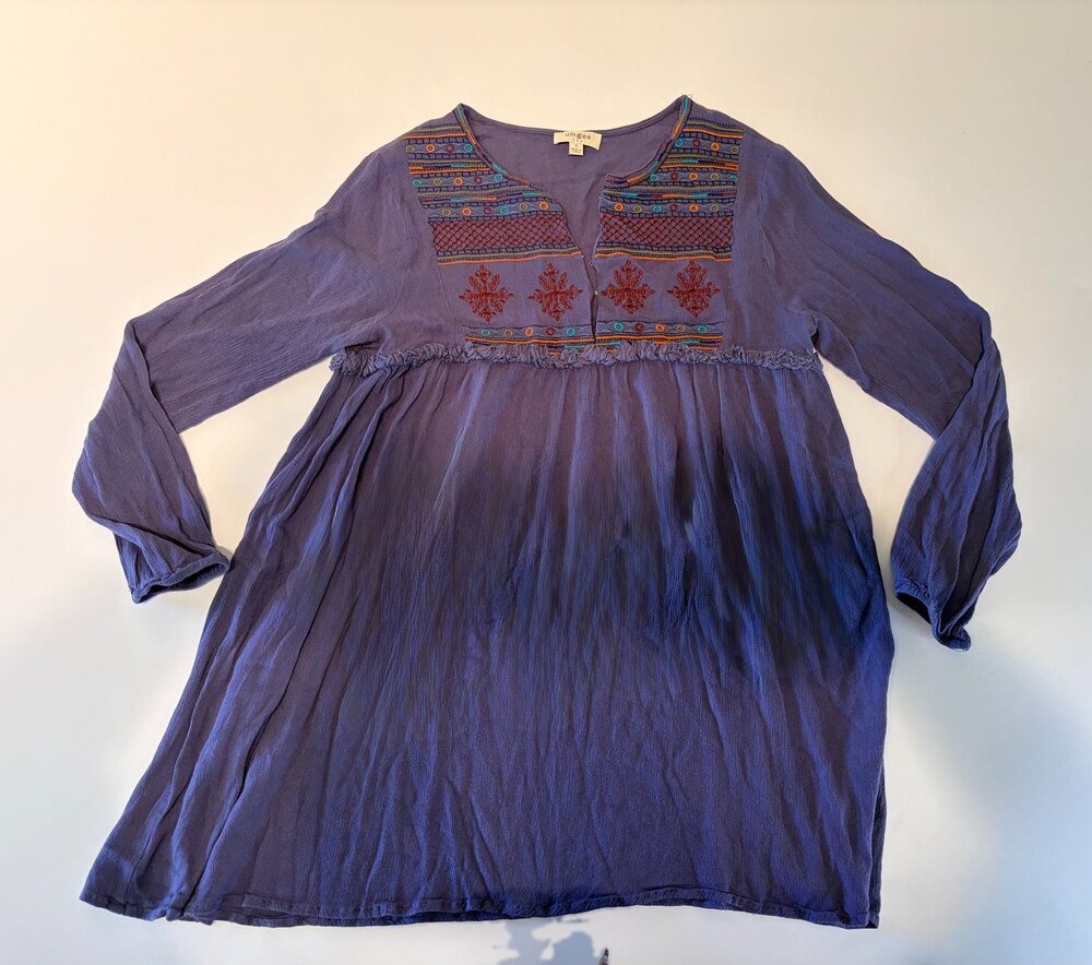 Umgee Boho Embroidered Tunic Top Purple Size S